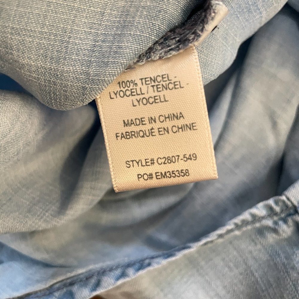 Bella Dahl Small Blue Roll Sleeve Button Tank - Picture 5 of 5